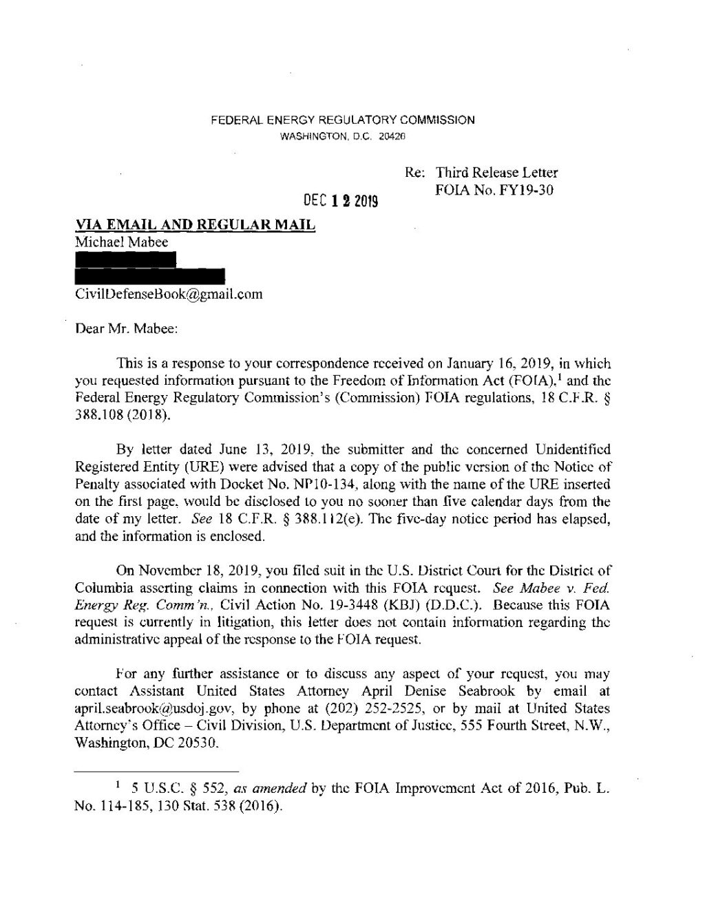 Third Determination Letter Foia R Pdf Secure The Grid