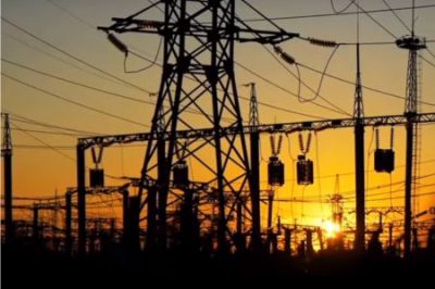 Electric Substation with Sunset in Background