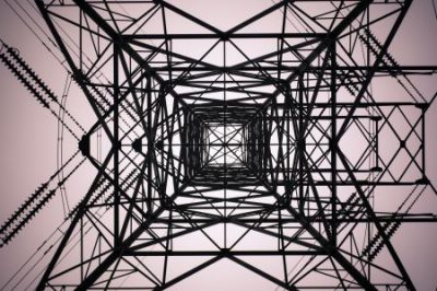Looking Skyward Thru High Voltage Transmission Tower