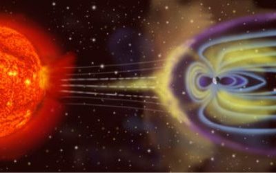 Artist Rendering of Solar Storm Hitting Earth's Magnetosphere