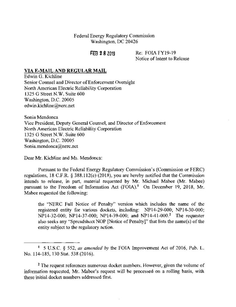 2019-02-28-NOTICE-OF-INTENT-TO-RELEASE-FOIA-2019-19-pdf | Secure the Grid