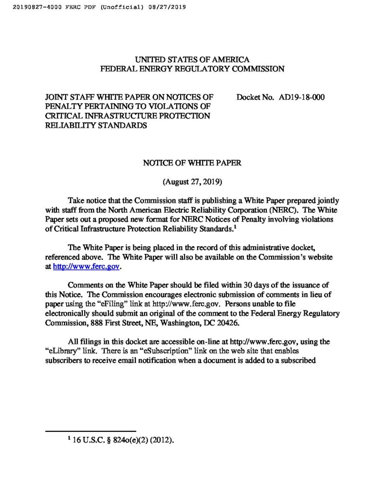 2FERCNoticeOfWhitePaperpdf Secure the Grid